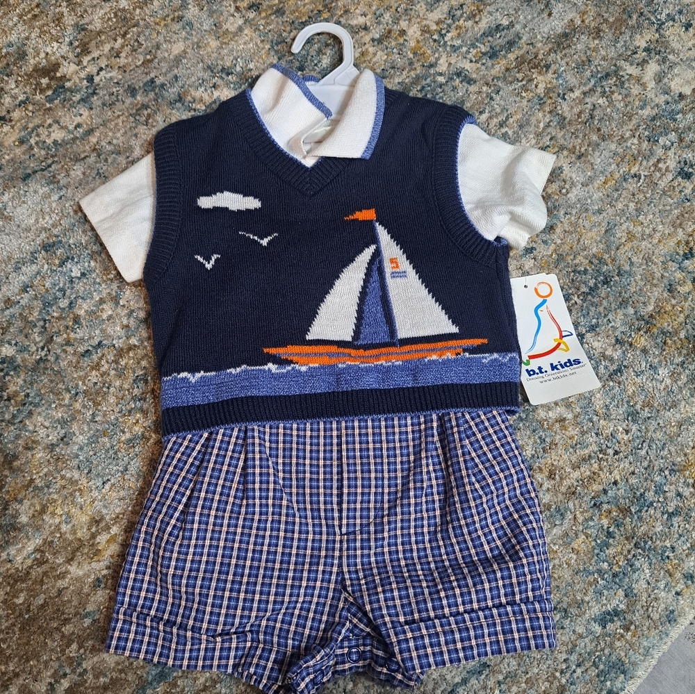Navy Sailboat Vest Set